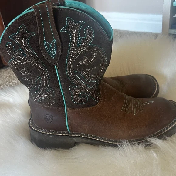 Ariat Brown and Teal Western Boots Fat Baby - Picture 2 of 5